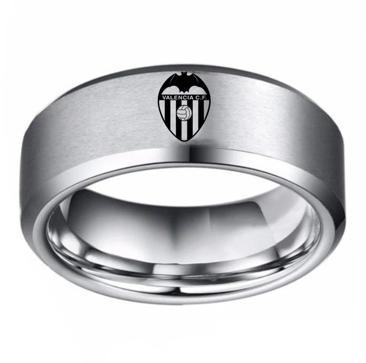 

Valencia C.F Football Club Logo Fans Ring 8mm Custom DIY Laser Name Logo Stainless Steel Ring for Mens Gifts