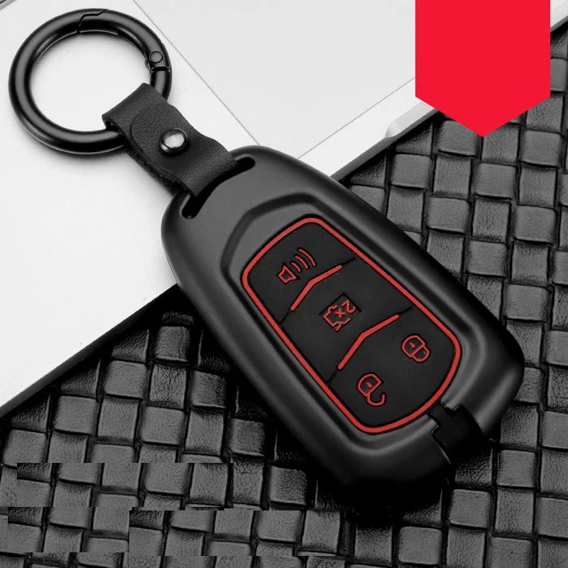4button blackred Углеродное волокно сплав+ силиконовый автомобильный корпус умного ключа Крышка для Cadillac ESV Escalade CTS XTS SRX ats CT5 XT5 XT6 - Название цвета: 4button blackred