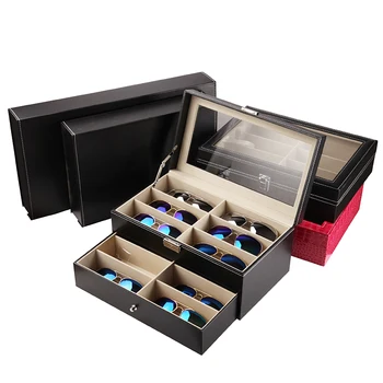 

Sunglass Storage Box Watch Box Window Organizer Box Fashion PU Leather Sunglasses Storage Case Luxury Jewelry Ring Display Case