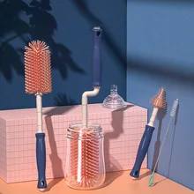 Cepillo de pezón de paja para botella de silicona, rotación, taza de chupete de bebé, cepillo de pezón, cepillos de limpieza de mano, cabezal suave, grado alimenticio, 3 uds.