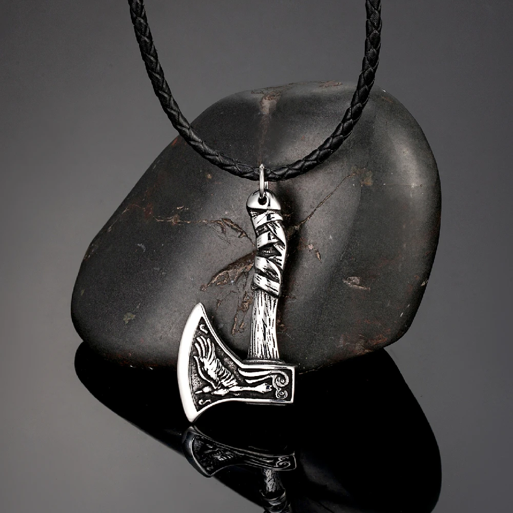 Phoenix & Viking Axe Necklace - Stainless Steel Symbol Of Luck & Renewal, Unisex Talisman Jewelry