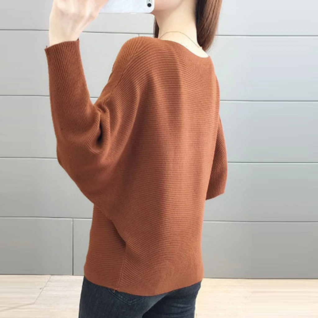 2019 New Arrival Winter Women Tops Casual O-Neck Batwing Sleeve Blouses Autumn Knitted Polka Shirt 903