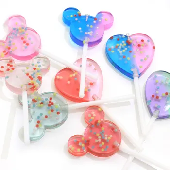 

10/50pcs Gradient Color Cute Lollipop Ministure Mouse Shaped Candy Flatback Resin Cabochons For DIY Craft Making