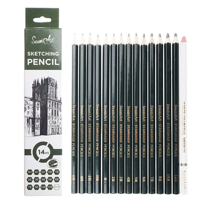 15pcs Sketch Drawing Pencil Set Wood Professional Art Supplies Sketch White Charcoal Pencils Art Painting Stationery box pen case wooden display organizer wood stationery supplies office storage holder single crafts boxes fountain collector