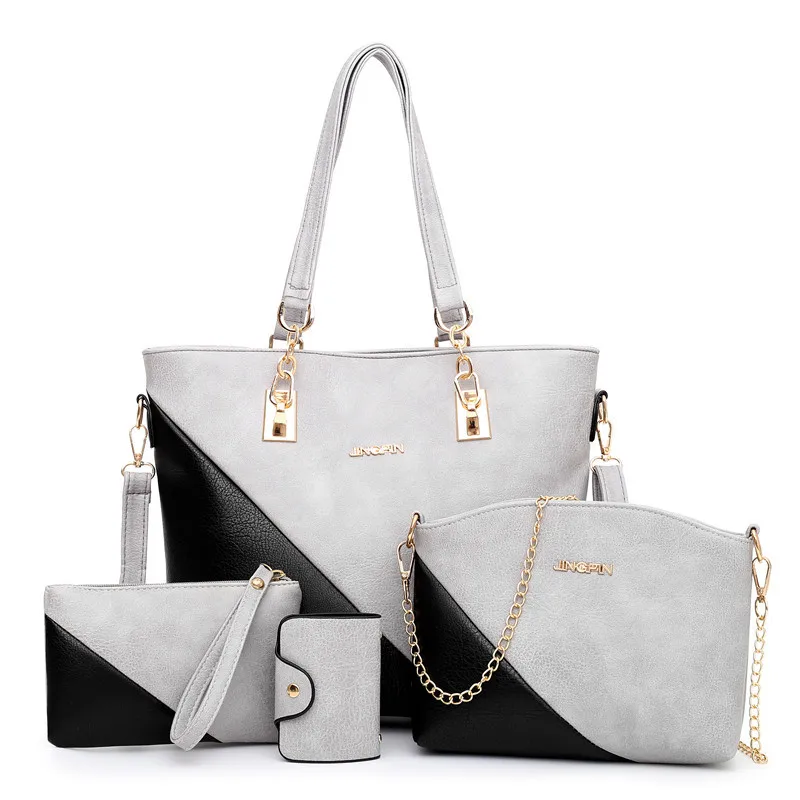 

New Style WOMEN'S Bag Fashion Four-piece Set Different Size Bags Simple Contrast Color Shoulder Bag/ Hand Bag Large Bag Splicing
