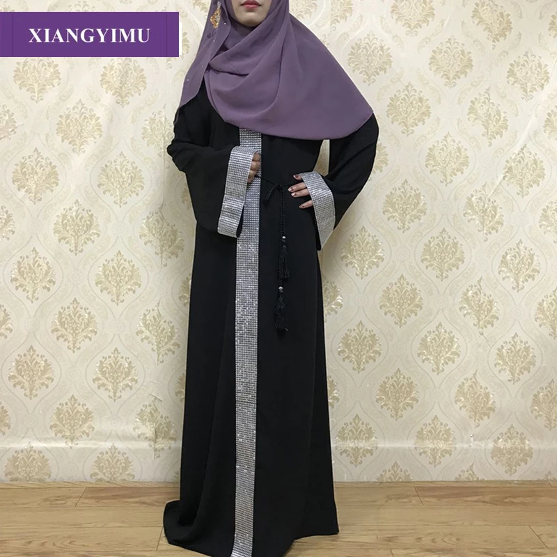 F803 Элегантное открытое abaya женское кружевное гладкое платье Плюс Размер Свободное платье Взрослый мусульманский кафтан jilbaw одежда - Цвет: Черный