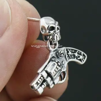 

925 Sterling Silver Skull Revolver Earring Mens Biker Rocker Stud Earring 8M021