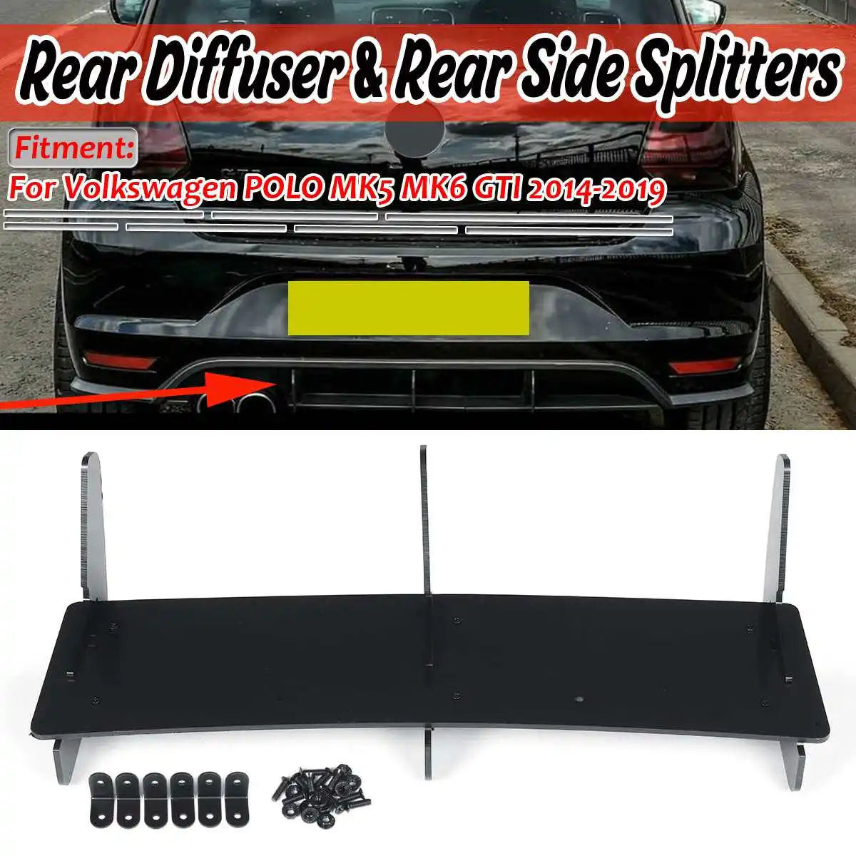 

High Quality Car Rear Bumper Diffuser Lip & Rear Side Splitters Lip Spoiler For Volkswagen For VW For POLO MK5 MK6 GTI 2014-2019
