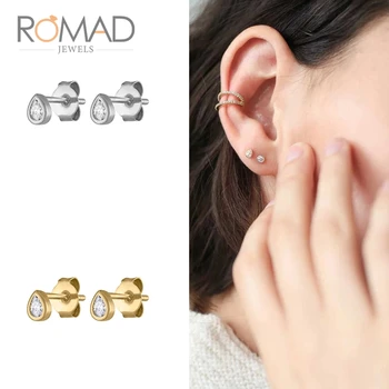 

Romad 100% S925 Silver Stud Earrings Silver/Gold Color For Women Girls Minimalist Earring Jewelry Gifts 2019