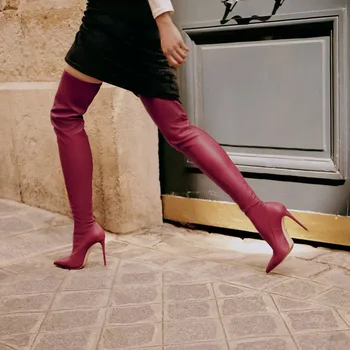 

2019 leather classic overknee boots slim high-heeled boots