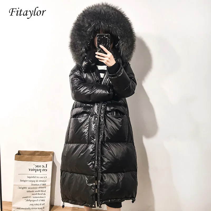 Fitaylor большой пуховик из натурального меха енота 2019 зимнее женское длинное