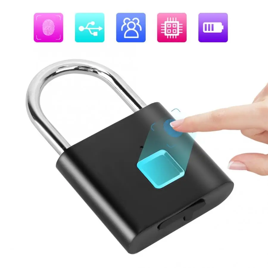

Security Keyless USB Rechargeable Door Lock Fingerprint Smart Padlock Quick Unlock Zinc Alloy IP65 Waterproof Backpack Padlock