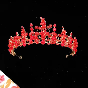 

Dramatic Handmade Red/White Crystal Rhinestone Tiara Bride Crown Wedding Party Headdress Headpeice Hair Jewelry Accessories XH