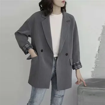 

CBAFU S-4XL new fashion women casual blazer plus szie loose solid pocket jacket notched collar long sleeve suit coat P935