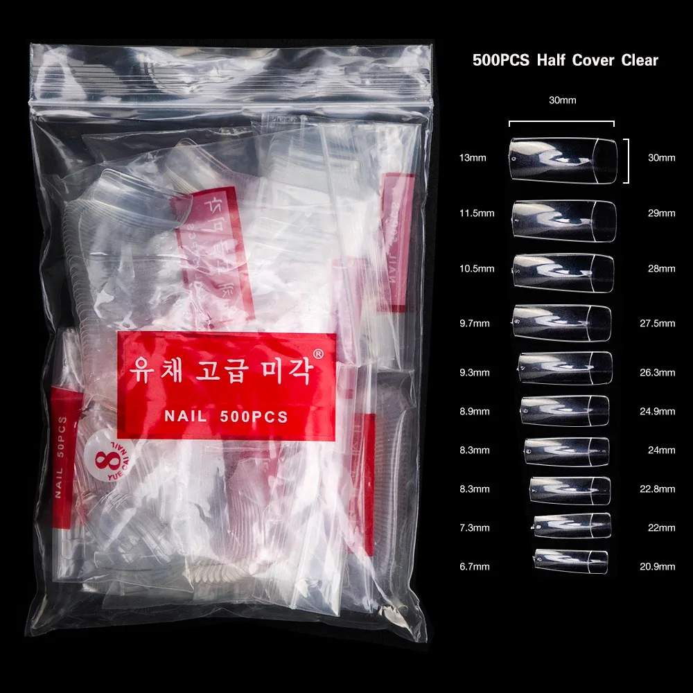 Half Cover Clear 500 шт французские накладные акриловые наконечники для Ногтей Полное покрытие натуральные накладные ногти Ложные акриловый гель для маникюра искусственный акрил накладные ногти маникюр - Цвет: Half Cover Clear