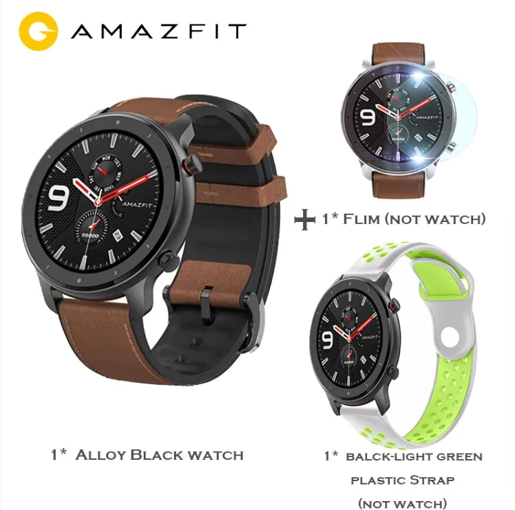 Глобальная версия Amazfit GTR smart watch 47 мм активно-матричные осид, Экран 24 дней работы от аккумулятора gps часы 50ATM водонепроницаемый плавательный черный Цвет - Цвет: Black add lightgreen