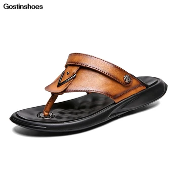 

Sandalia Masculina Sandal Pria Fashion Beach Soft Sole Casual Sandals Cow Leather Split Toe Shoes Men Zapatos Hombre