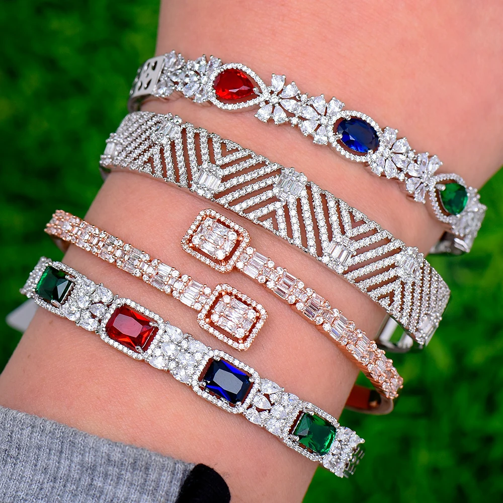 Soramoore Trendy Luxury Stackable Bangle For Women Wedding Full Cubic Zircon Crystal CZ Dubai White Bracelet Party Jewelry 2021 6