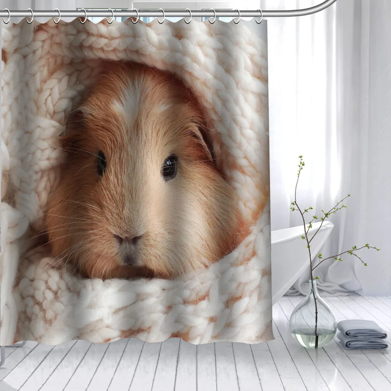 CustomGuineaPigShowerCurtain3DWaterproofPolyesterFabricBath