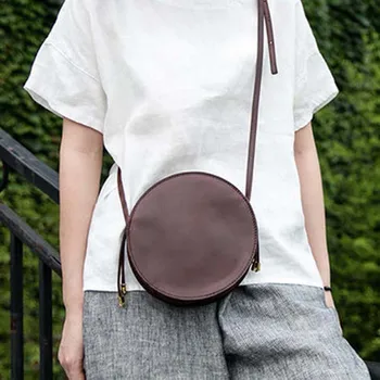 

AETOO 2020 retro handmade trendy leather niche all-match crossbody small round bag single shoulder handbag