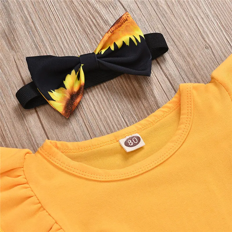 2020 summer sunflower baby girl clothes set  (21)