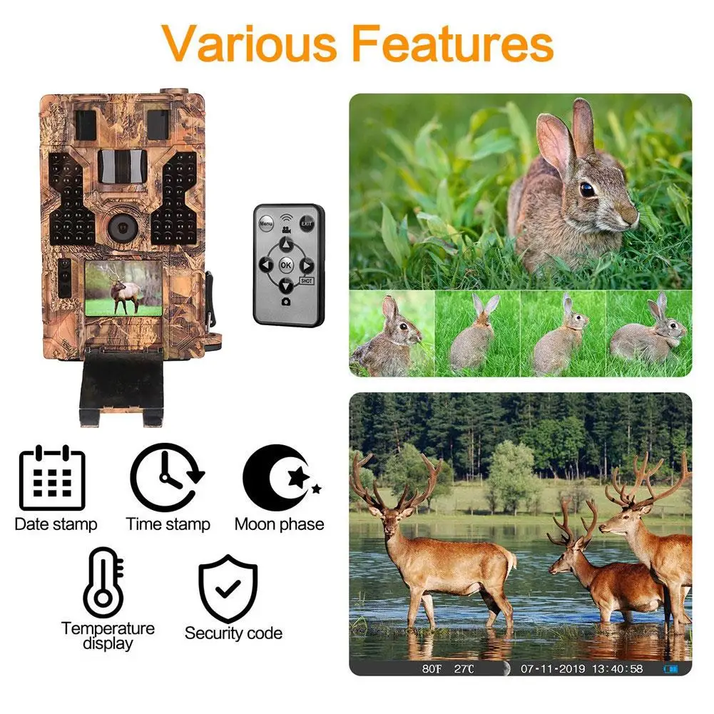 

Trail Camera Waterproof 20MP 1080P Game Camera Night Vision Motion 3PIR 42IR LEDs Wildlife Cams Monitoring Home Security