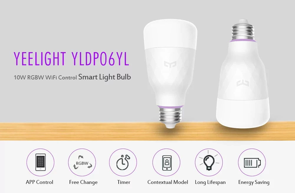 Yeelight YLDP06YL E26 E27 10Вт кзсв смарт-управляемая лампа работает с Amazon Alexa AC100-240V для струйного принтера Desk Ночной светильник