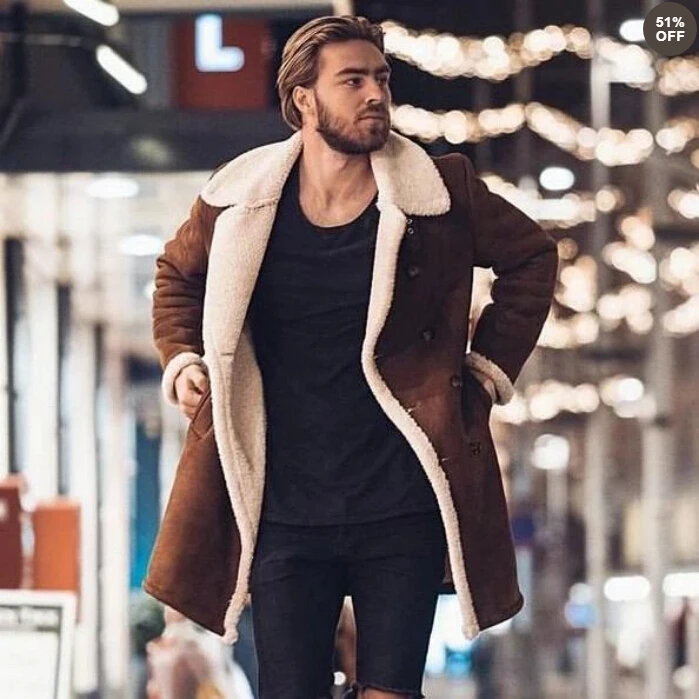 Мужская куртка из искусственного меха и флиса, Мужская зимняя коричневая замшевая куртка, теплая куртка-бомбер, длинные пальто, мужская верхняя одежда, утепленная куртка размера плюс - Цвет: Коричневый