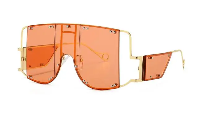 clear orange Новые огромные модные квадратные солнцезащитные очки женские мужские брендовые Дизайнерские Большие металлические заклепки модные уникальные очки знаменитостей Рианна - Цвет линз: clear orange