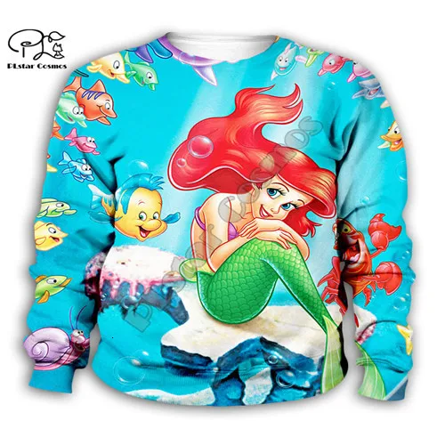 Kids sweatshirts Детский комплект; толстовка с капюшоном для маленьких мальчиков и девочек; пальто на молнии с 3D принтом Русалочки; свитер с длинными рукавами; одежда для детей; футболка с рисунком; штаны - Цвет: Kids sweatshirts