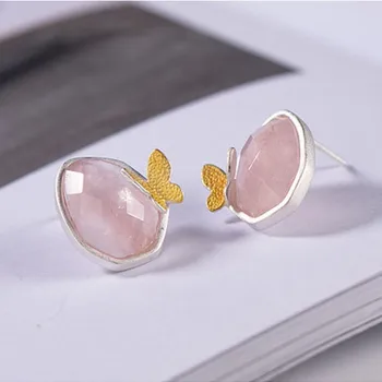 

2019 new 100% S925 pure silver jewelry inlaid natural powder stone butterfly faceted white earrings for woman woman's earrings