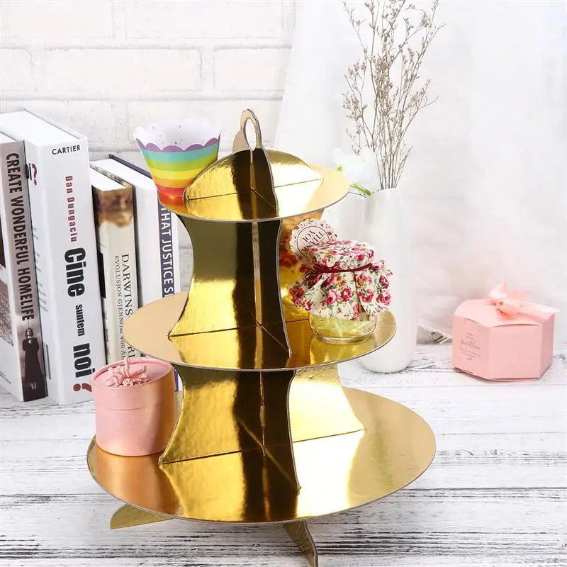 Подставка для десерта вечерние DIY Круглый Стенд для дисплея Съемная трехслойная бумажная подставка для торта(серебро/золото