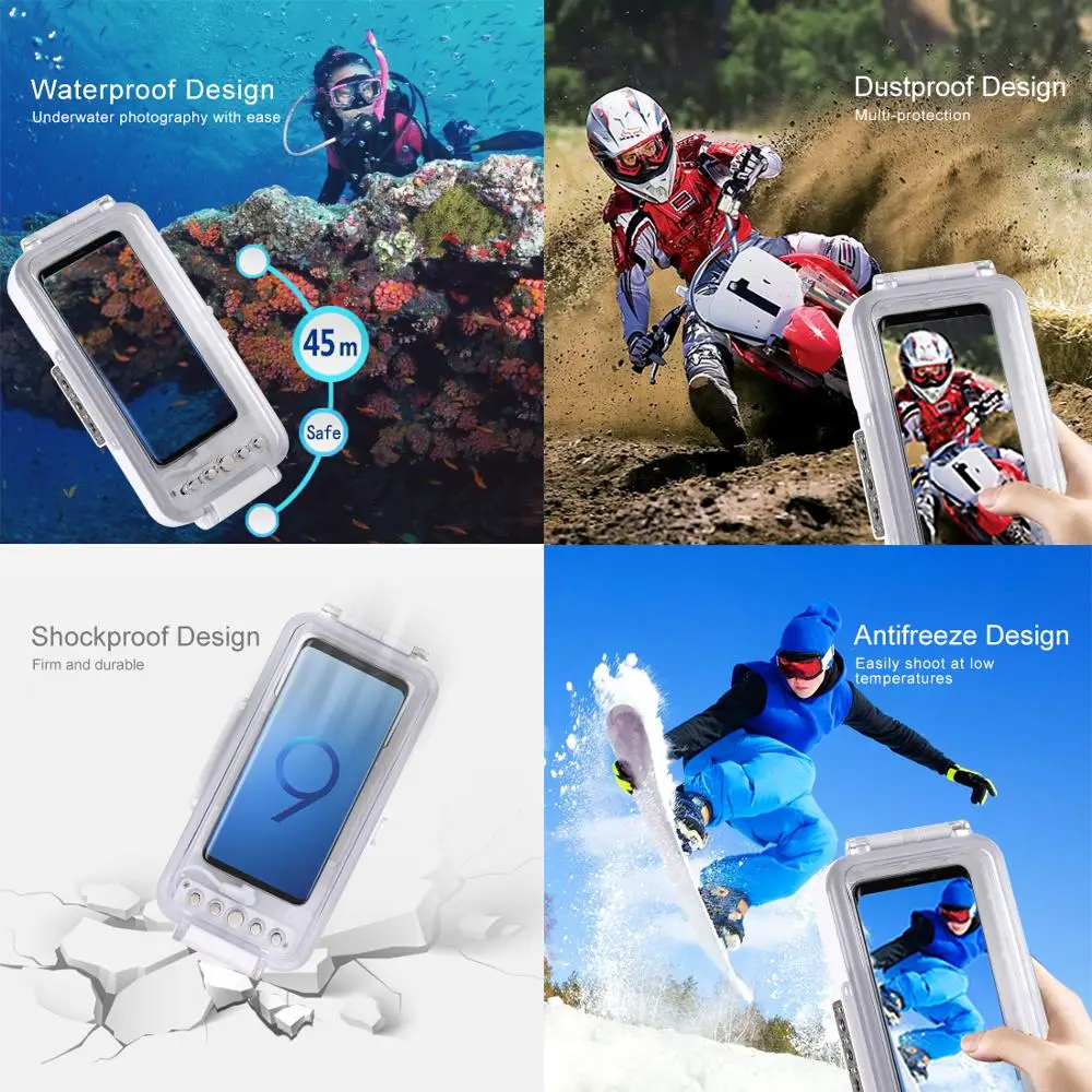 PULUZ 45m Waterproof Diving Housing Photo Video Taking Underwater Cover Case for Galaxy Huawei Xiao