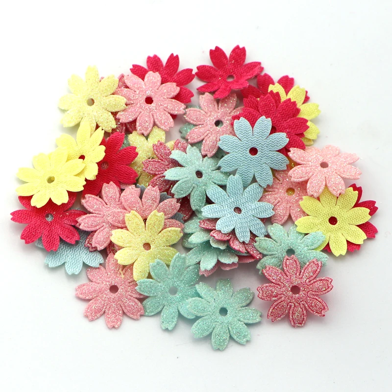 50/100Pcs Mixed Glitter Colourful Flower Felt Appliques for DIY Sewing Supplies Kids Headware Craft Sequin Accessorie | Дом и сад