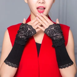 1 pair Winter Warm Lace Hand Black Cotton Fingerless Long Gloves For Women Fashion Ladies Warmer Arm Sleeve Accessories