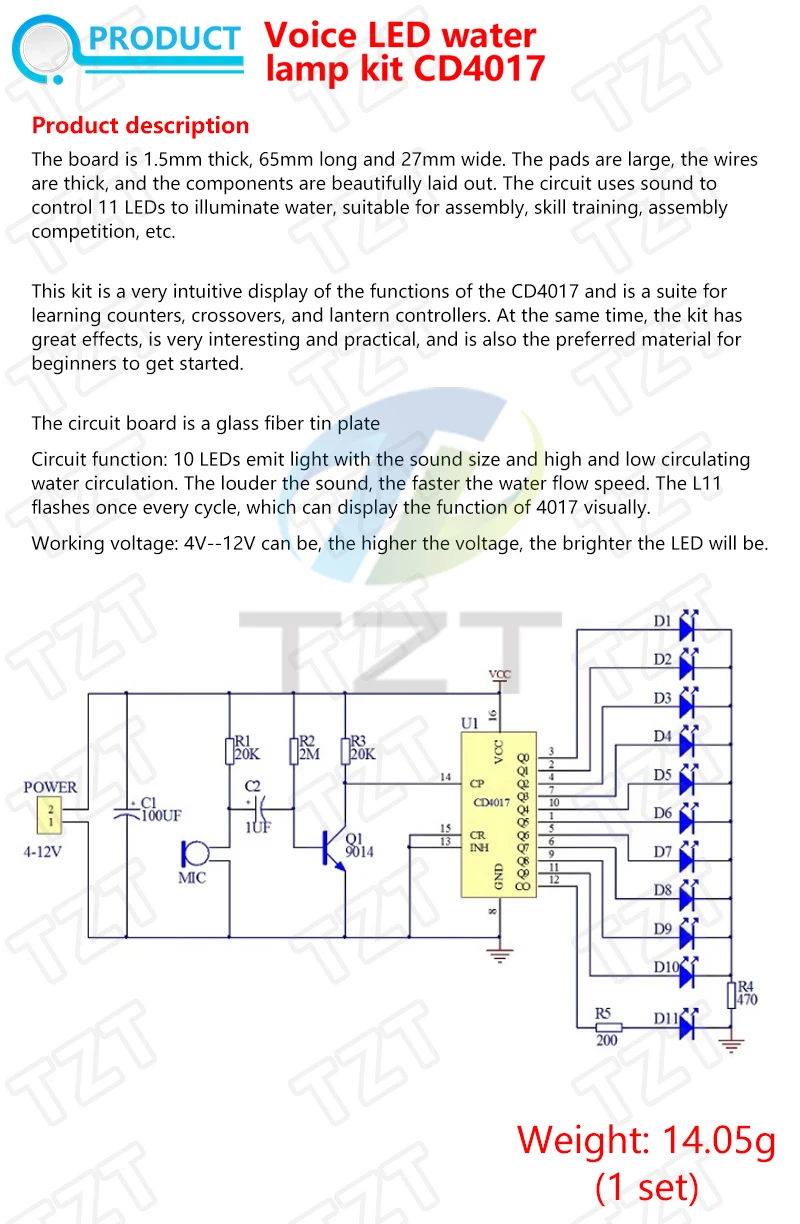 Stimme aktiviert LED Wasser Licht Kit CD4017 Laterne Control Spaß Elektronische Produktion Lehre Ausbildung Diy Elektronische Kit Modul – Detail 1