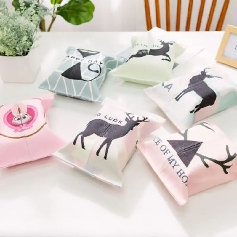 

Nordic Cartoon Cotton Linen Tissue Box Cover Wet Wipes Box Creative Car Home Tissue Case Napkin Dispenser Desktop Organizer