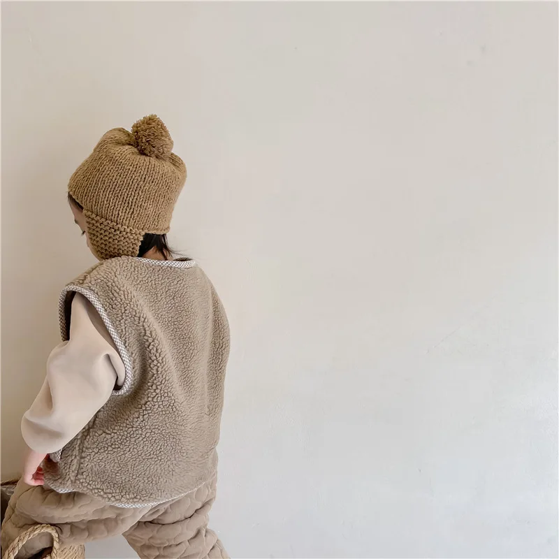 Winter Warm Kids Vest Solid Baby Sleeveless Lamb Wool Coat Children Thicken Vest Cotton Girls Windproof Children Jacket