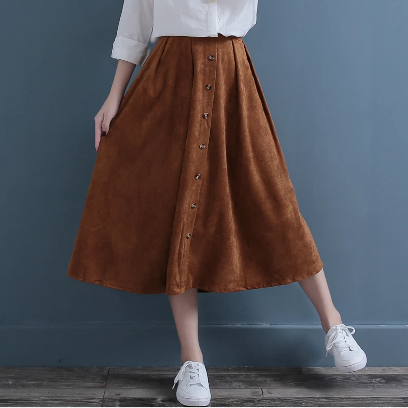 

Spring Autumn Women Skirt Vintage Solid Color Literature Tall Waist Skirt Female Loose Casual Women Skirt YoYiKamomo