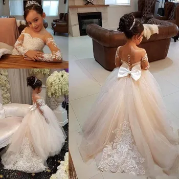 

Cute Pageant Dresses for Little Girls 2020 Kids Communion Dresses Long Sleeve Flower Girl Dresses Ball Gown vestidos de festa