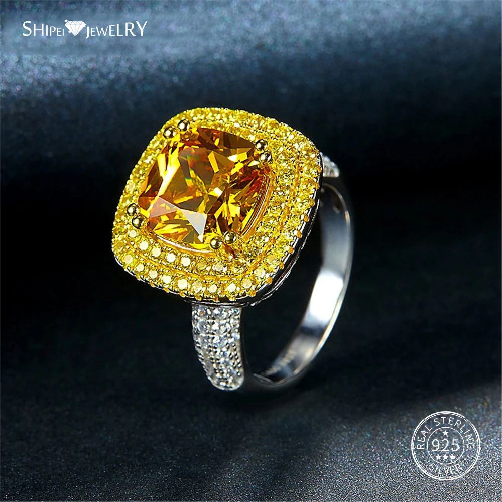 Shipei, 925 пробы, серебряные ювелирные изделия, набор, роскошный, желтый сапфир, квадратные висячие серьги, подвеска, ожерелье, кольцо для женщин