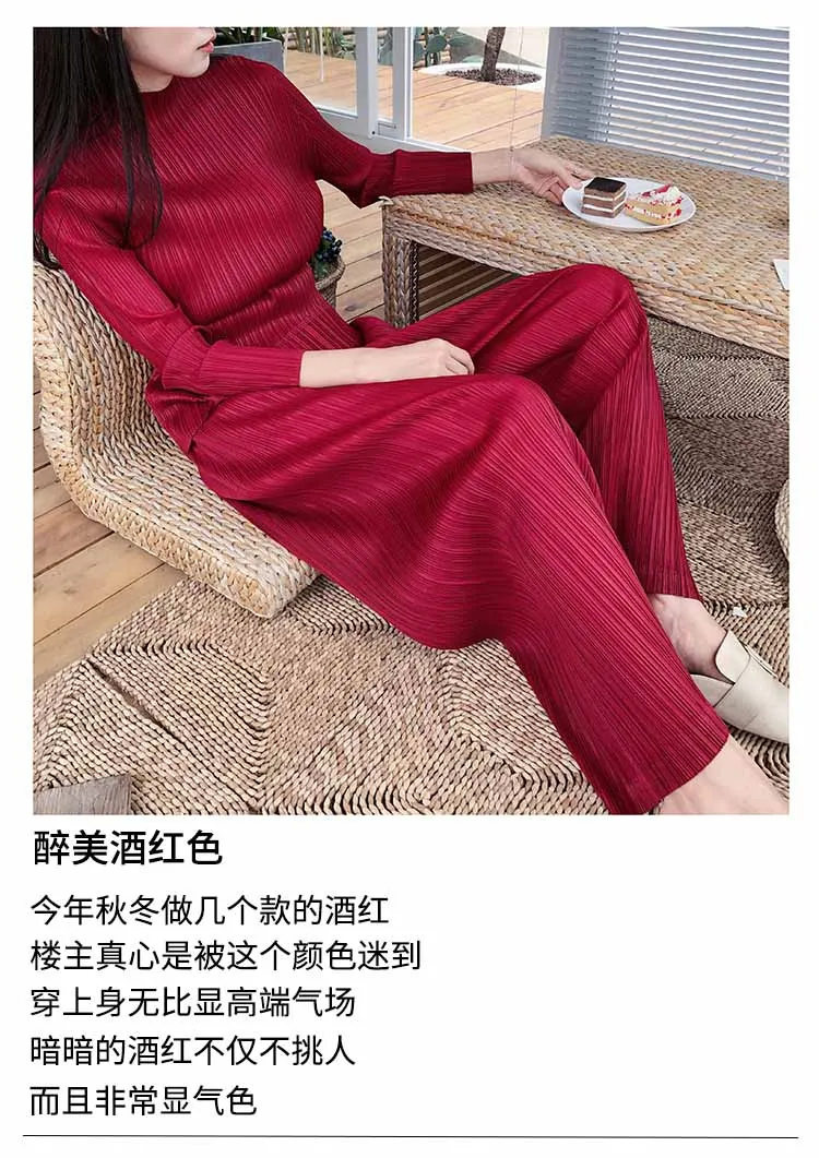 Лидер продаж; Miyake fold; однотонная водолазка с длинными рукавами+ широкие брюки; костюм;