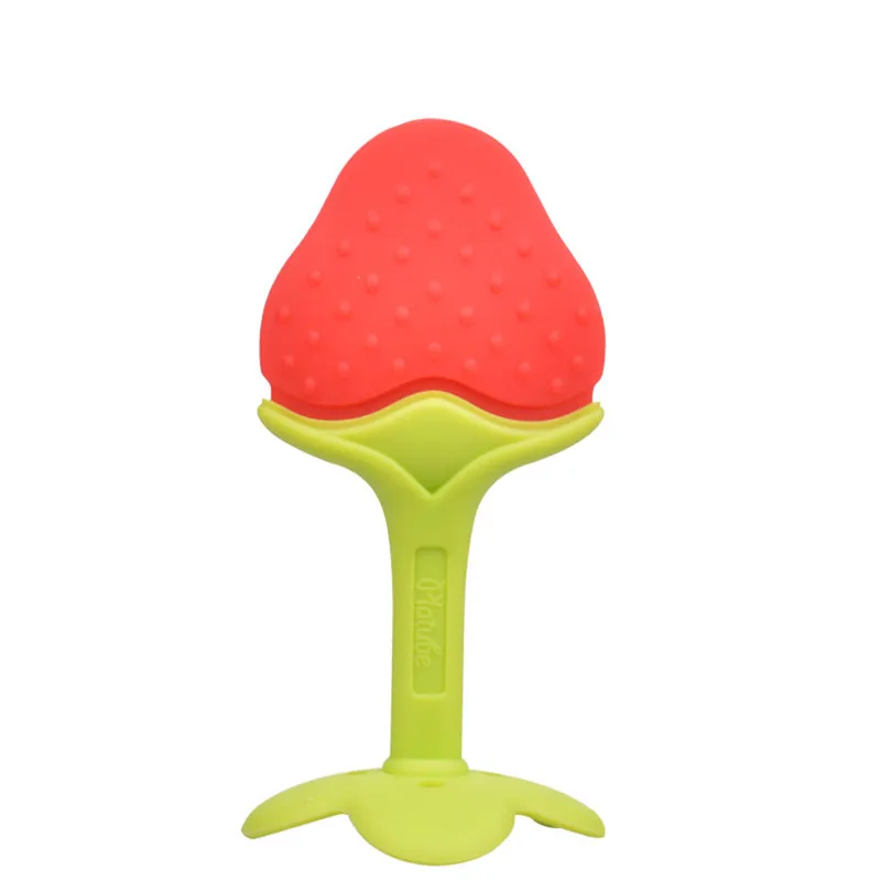Baby cartoon three-dimensional fruit molar stick Toddlers Infants Baby Teething Toys Soft Silicone Fruit Teether Holder #4AA6 (14)