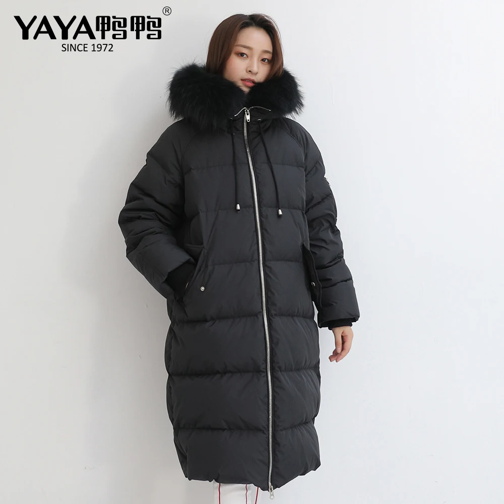 YAYA/2020 Новинка Верхняя одежда с капюшоном большой из натурального енота меховой