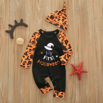 

Newborn Infant Baby Girls Boys Autumn Halloween Costume For Kids Clothes Cartoons Letter Print Jumpsuit Outfits For 0-24m Baby