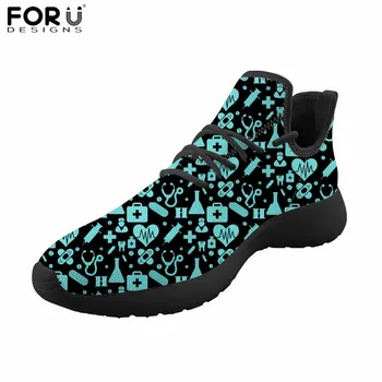 

FORUDESIGNS Sneakers Women Flats Shoes Medical Equipment Stethoscope Printes Nurse Shoes for Ladies Fashion Teen Girls Zapatos