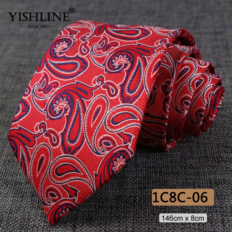 YISHLINE, новинка, 8 см, мужские галстуки, модные, с узором пейсли, высокое качество, жаккард, галстук на шею, галстуки на свадьбу, вечеринку, галстук, стрелка, 156 см - Цвет: 1C8C-06