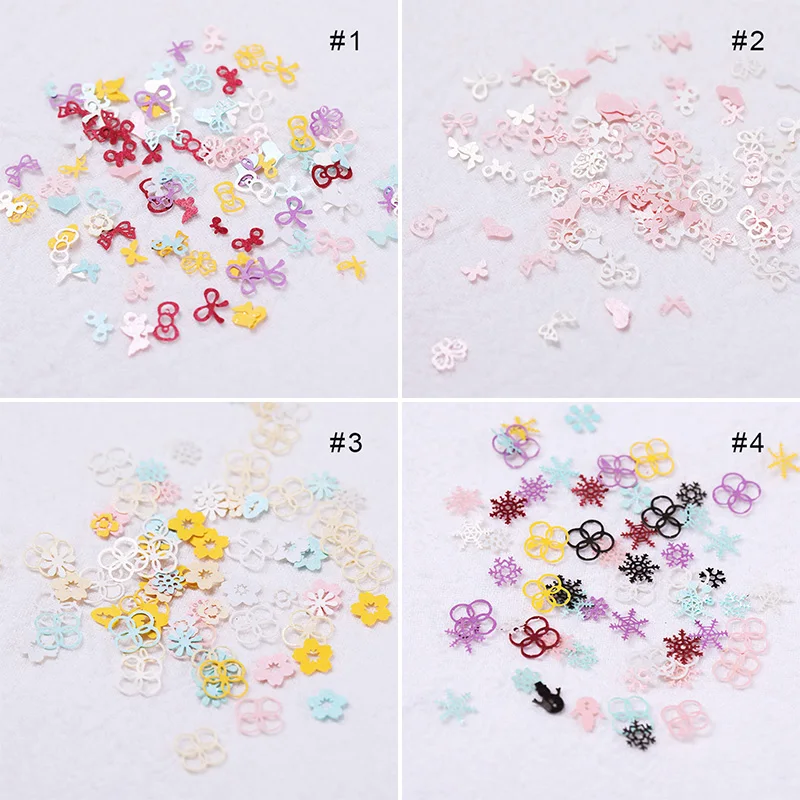 Mixed Size Snowflake Sequin 3D Nail Decoration Butterfly Ultra Thin Hollow Nail Decals Pink Flowers Nail Art Design Accessories