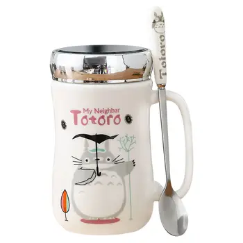 

Cartoon Cute Creative Mug Ceramic Cup with Lid with Spoon Large Capacity Office Couple Cup Mug Coffee Mugs Creative Cute Cup