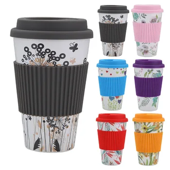 

400ML Portable Bamboo Fiber With Painting Cover Gift Tea Milk Anti Scalding Coffee Mug Eco Friendly Lid Reusable Natural Travel